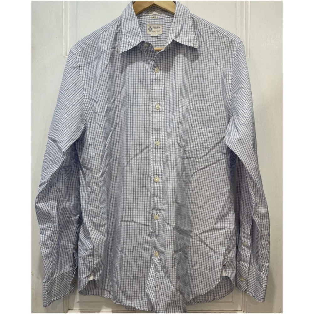 J. Crew Shirtings 2-Ply Cotton White Blue Check Long Sleeve Button Down Medium